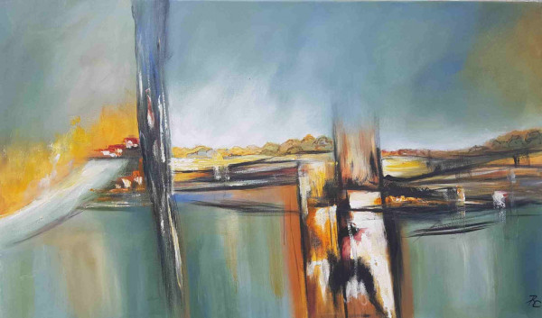 Bild ABSTRAKTE LANDSCHAFT in bunt aus Holz