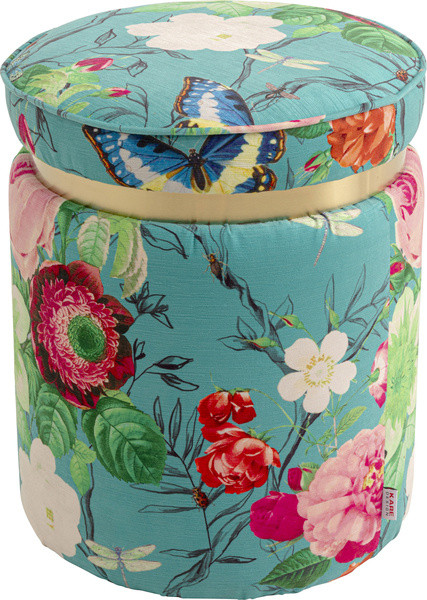 Hocker FLOWER FEVER in blau aus Stoff