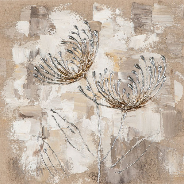 Gemälde CHRYSANTHEMEN SILBER in mehrfarbig aus Holz