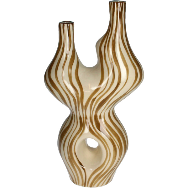 Vase ORGANIC STRIPES BROWN in beige aus Steingut