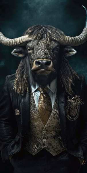 Glasbild GENTLEMAN BULL in schwarz aus Glas