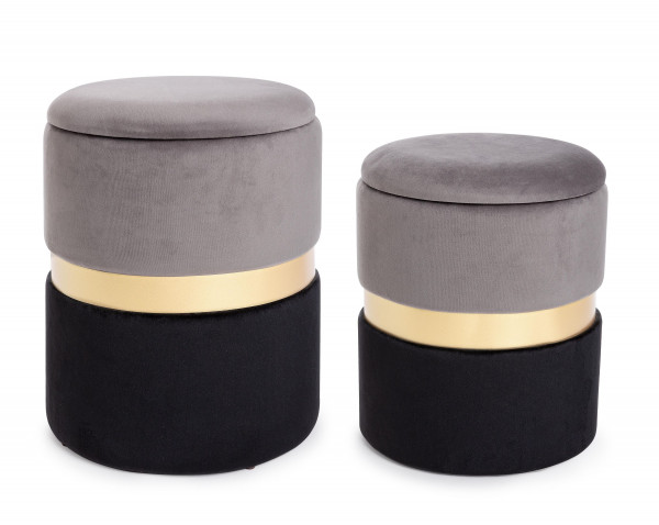 Hocker POLINA 2er Set in grau/schwarz