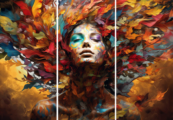 Akustikbild DREAM OF LEAVES in bunt aus Materialmix
