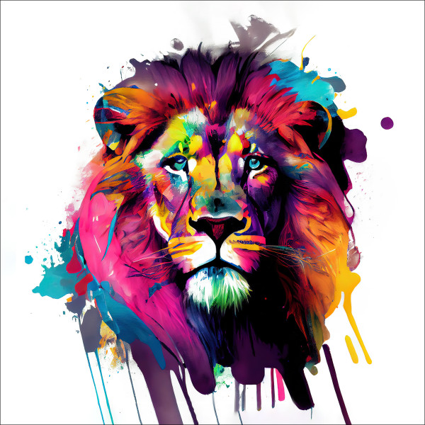 Glasbild COLORFUL LION HEAD IV in mehrfarbig aus Glas