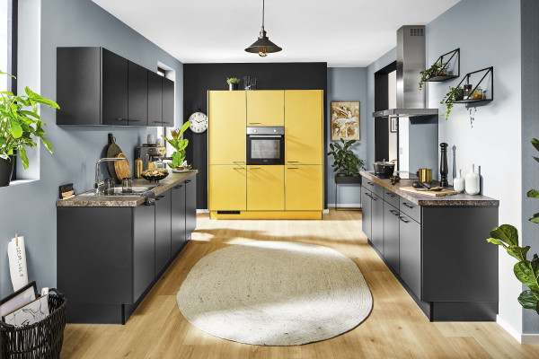 Einbauküche Modulform MF8 in schwarz aus Melamin