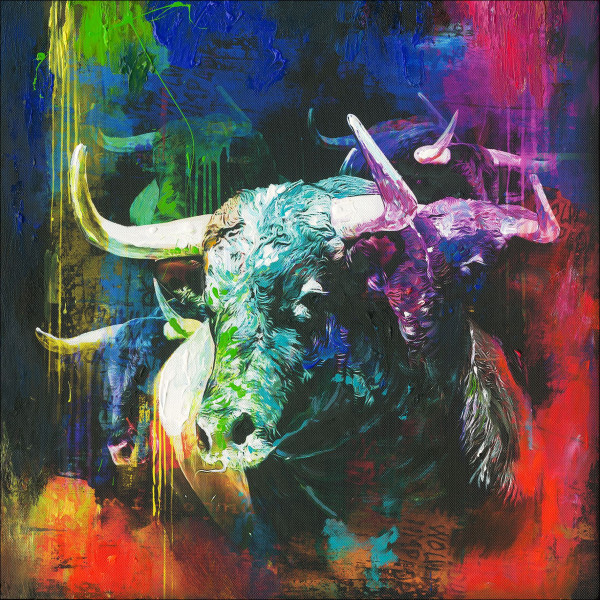 Originalbild COLOURFULL BULL in mehrfarbig aus Holz
