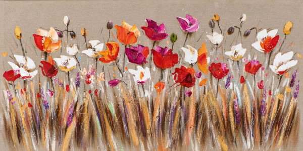 Keilrahmenbild BLUMENFELD in bunt aus Holz