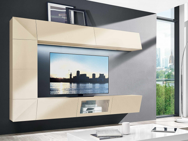 Wohnwand MONDO PRISMA PLUS in beige aus Lack