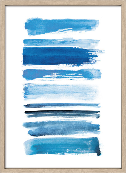 Gerahmtes Bild ONLY BLUE II in mehrfarbig aus Glas satiniert