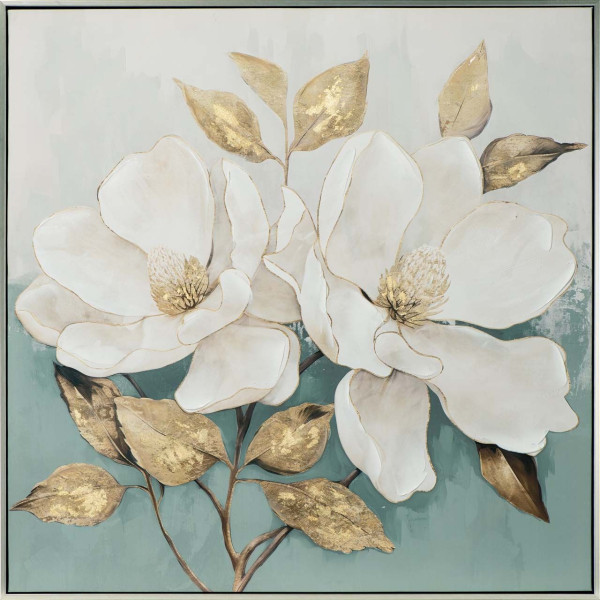 Keilrahmenbild WHITE FLOWERS in grau aus Holz